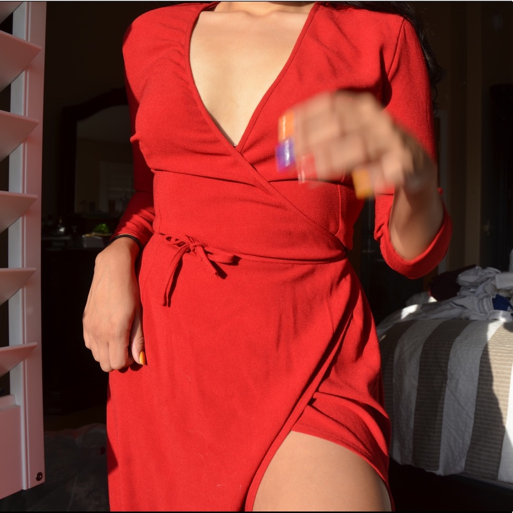 •SOLD• Red American Apparel Wrap Dress